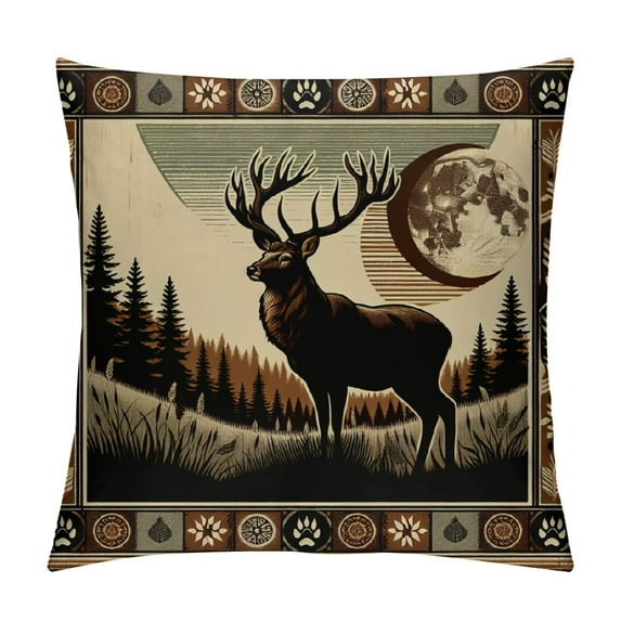 GOSMITH Vintage Bear Throw Pillow Covers,Cabin Deer Hunting Cushion Case for Home Living Room Decor, Farmhouse Wolf Animals Brown Yellow Decorative Throw Cushion Case
