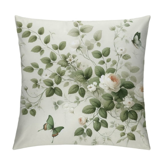 GOSMITH Vintage Floral Throw Pillow Covers Flower Butterfly Green Botanical Plant Leaves Farmhouse Decorative Throw Pillows Cases Spring Outdoor Decorations for Home Couch Decor