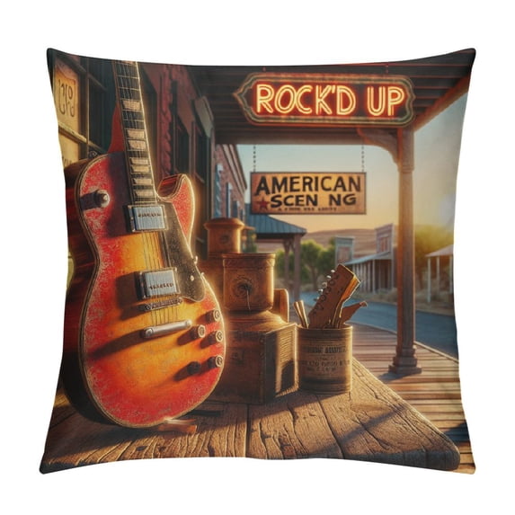 Leisuo Vintage Guitar Throw Pillow Covers Music Quotes Words Pillow Cases Cushion Cover Musical Instruments Home Decor Cushion Cover for Sofa Couch White