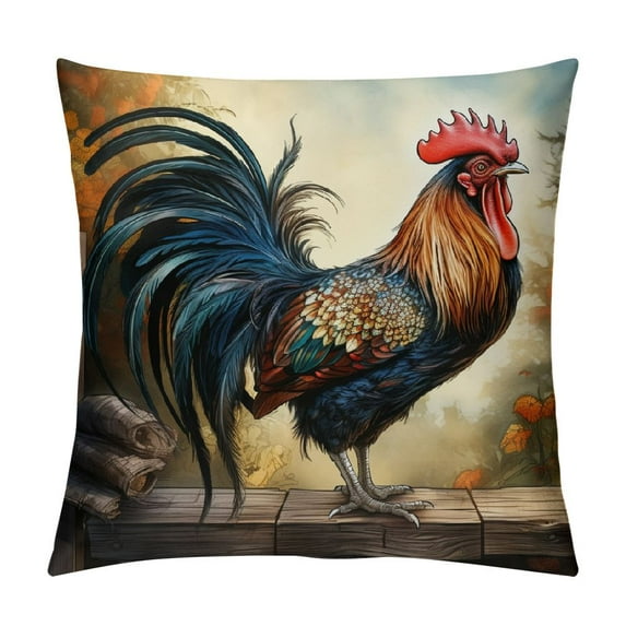 GOSMITH  Vintage Rooster Farmhouse Style Pillow Covers Rustic Cock Cushion Covers with Geometric Pattern Country Home Decorative Pillowcases (Rustic Cock)