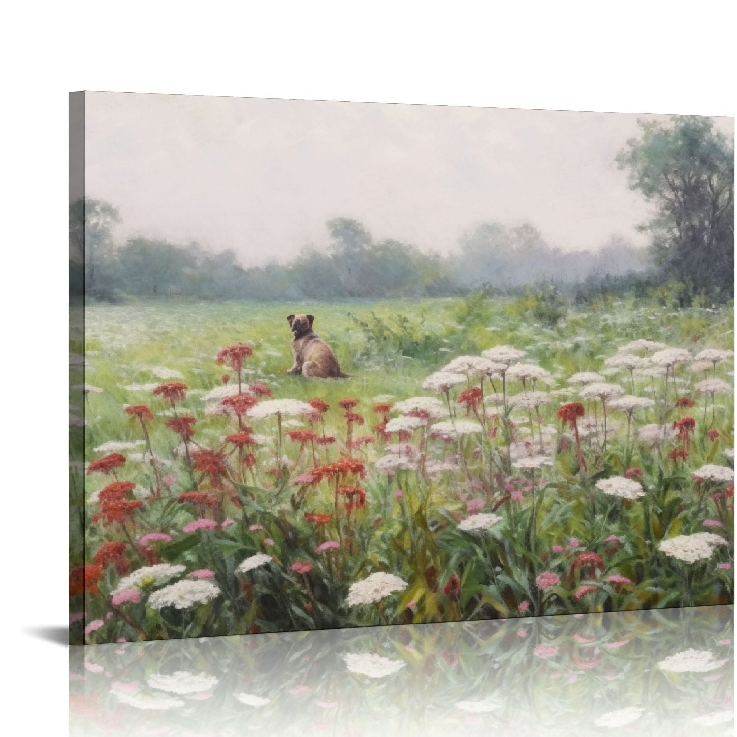 GOSMITH Vintage Spring Lake Landscape with Wildflower Meadow Canvas