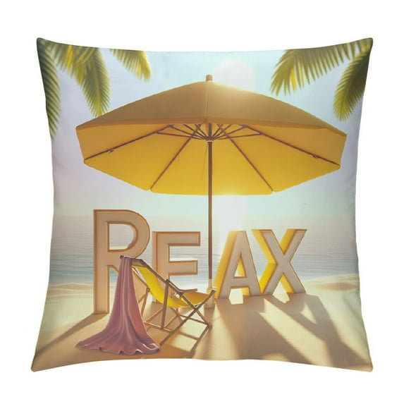 Leisuo Ocean Beach Relax Decorative Throw Pillow Covers Car Leisure Time Hawaii Coconut Tree Beach Umbrella Pillowcase Home Sofa Couch Cushion Cover