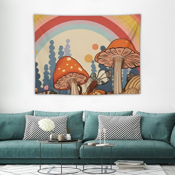 GOSMITH Vintage Sun Rainbow Tapestry 40x30 Inch Vintage Retro Mushroom Boho Funky Floral Abstract Aesthetic Groovy Wall Hanging Bedroom Living Room Dorm Decor Fabric