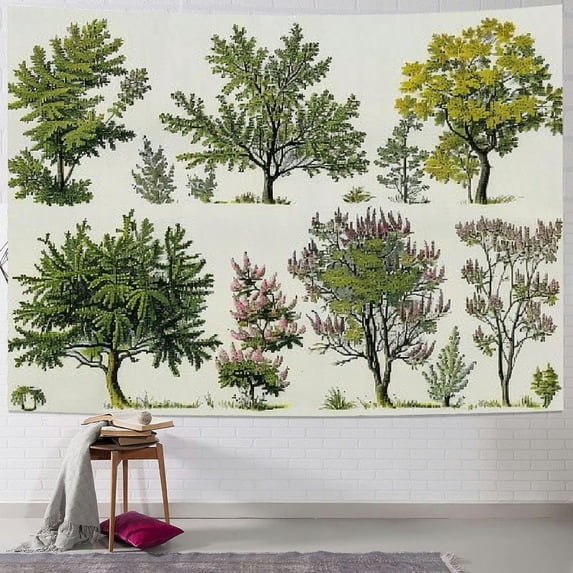 GOSMITH Vintage Trees of Life Tapestry Plants Leaves and Flower Tapestry Wall Hanging Vertical Nature Identification Reference Tapestries for Home Bedroom Retro Style Aesthetic Painting
