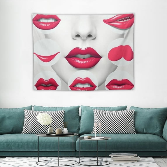 GOSMITH Wall Tapestry Red Lips Collection of Sexy Woman's Expressing Different Emotions Such As Smile Wall Hanging Decoration Soft Fabric Tapestry Perfect Print for House Rooms