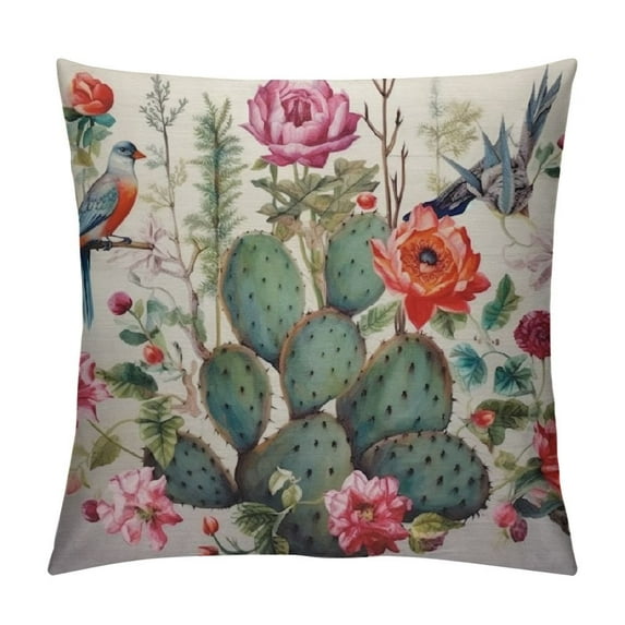 GOSMITH Watercolor Cactus with Flowers Lumbar Throw Pillow Cover  Decorative Bedroom Living Room Rectanglar Cushion Case for Bed Sofa Couch