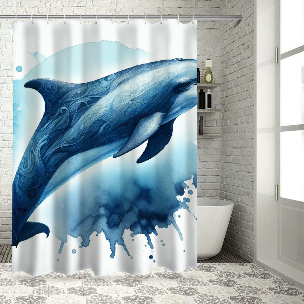 GOSMITH Watercolor Dolphin Shower Curtain for Bathroom, Multiple Sizes White