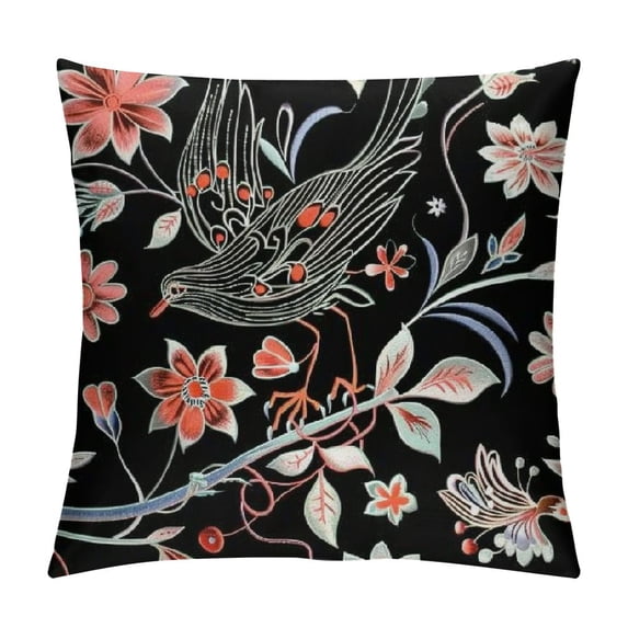 GOSMITH Watercolor Flowers Throw Pillow Covers Cute Birds Cartoon Wild Animal Decor Cushion Covers for Kids Teens Adults Natural Floral Plants Rustic Style Cushion Cases for Chairs Bed White