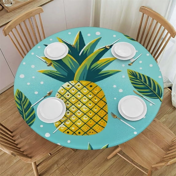 GOSMITH Watercolor Pineapple Round Tablecloth Waterproof White