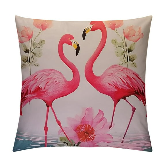 GOSMITH  Watercolor Pink Flamingos Throw Pillow Covers  Romantic Love Pillowcase Decorative Cushion Covers for Sofa Bedroom Cushion Home Decor