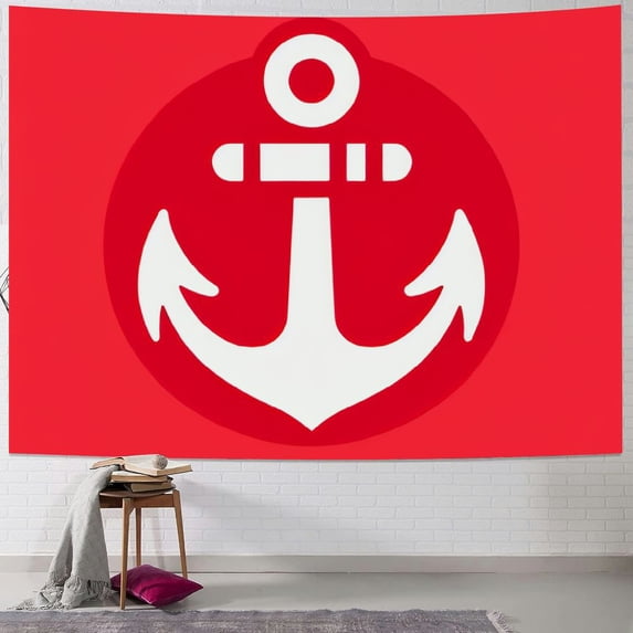 GOSMITH White Anchor Sail Boat Equipment Marine Ocean Nautical Ship Red Background Decorative Tapestry Painting