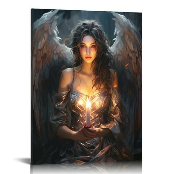 GOSMITH White Angel Painting Angel Wings Poster Modern Black and White Pictures Praying Woman Wall Art Dark Blue Artwork Abstract Angel Painting Wings Canvas Wall Art Aesthetic Woman Posters No Frame