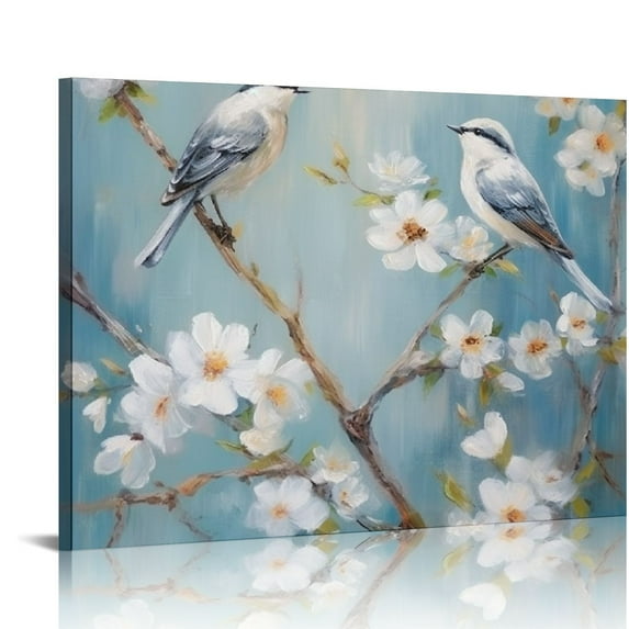 GOSMITH White Floral Canvas Artwork Wall: Elegant Flower Tree and Birds Wall Art Painting for Living Room