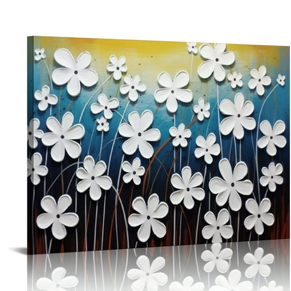 GOSMITH White Flowers Oil Paintings on Canvas Wall Art for Living Room Bedroom Home Decorations Large Modern Stretched and Framed 100% Hand Painted Contemporary Pretty 20x16in