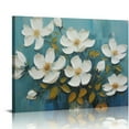 thumbnail image 1 of GOSMITH  White Flowers Wall Art Canvas Magnolia Teal Floral Thick Textured Picture Gold Turquoise Blue Painting Artwork Framed for Living Room Bedroom Bathroom Home Office Wall Decor, 1 of 4
