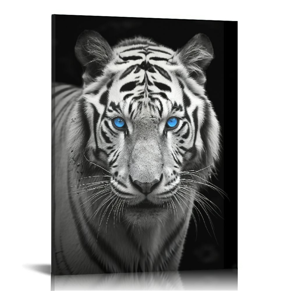 GOSMITH White Tiger Canvas Wall Art Animal Painting Picture Modern Wildlife Tiger with Blue Eyes