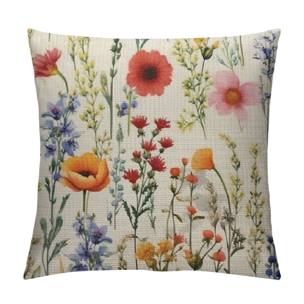 Gosmith Wildflowers Throw Pillow Cover Colorful Watercolor Flowers