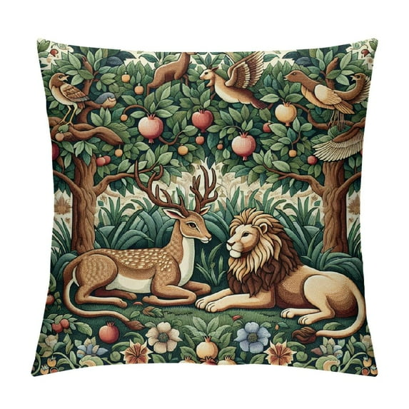 Leisuo William Morris Animals Lion and Hares Blue Green Floral Throw Pillow Cover Soft Decorative Throw Pillowcases Cushion Case for Home Decor Living Room Bed Couch Car