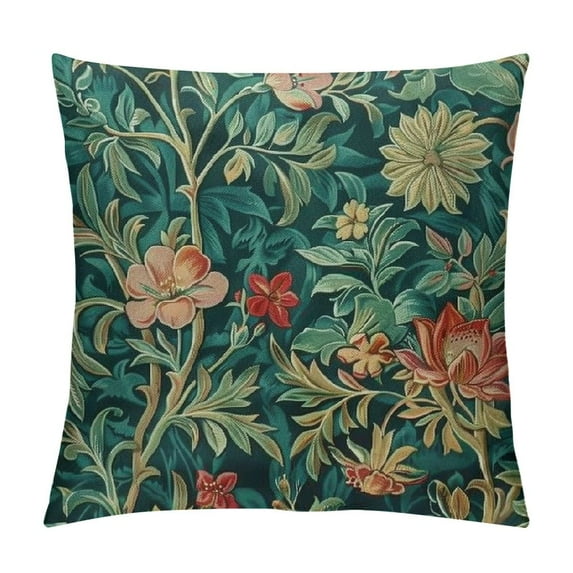GOSMITH William Morris Teal Green Blue Vintage Floral Botanical Pattern William Morris Greenery Forest Anima Decorative Throw Pillow Covers Cozy Soft Pillowcase Aesthetic Cushion Cover for Home Decor