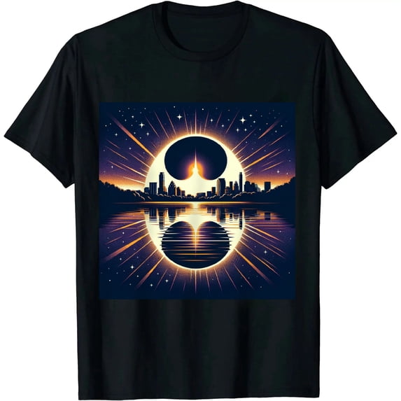 GOSMITH Womens Austin, Texas Total Solar Eclipse 2024 Guitar T-Shirt