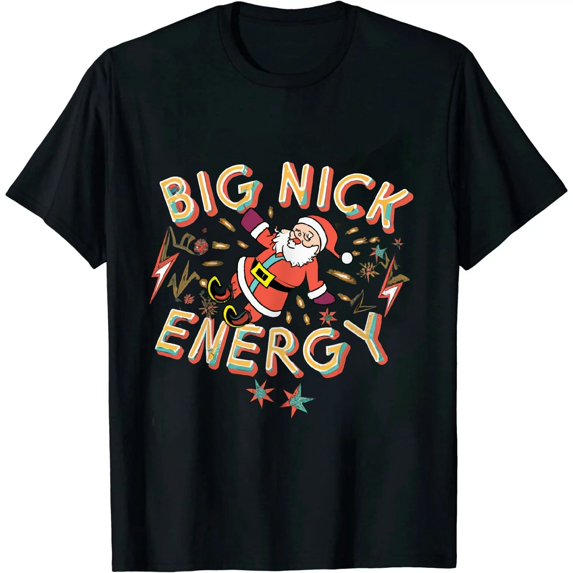 Leisuo Womens Big Nick Energy Funny Santa Xmas Retro Christmas V-Neck T-Shirt black