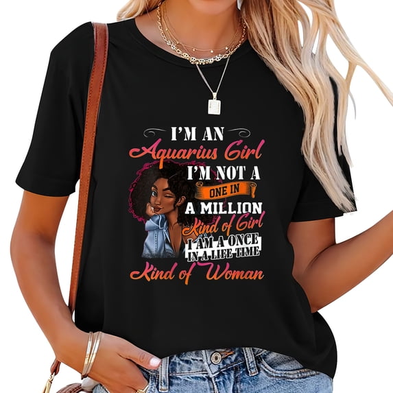 GOSMITH Womens I'm An Aquarius Girl Zodiac Sign Black Women Birthday T-Shirt black