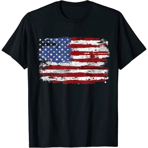 Leisuo Womens Men's American Flag USA United States of America US 4th of July T-Shirt Black Tee 132049-black