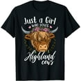 thumbnail image 1 of Leisuo Womens Scottish Highland Cow Just a Girl Who Loves Highland Cows T-Shirt Black Tee 132148-black, 1 of 3