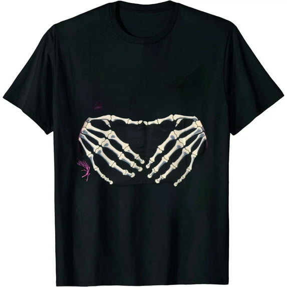 GOSMITH Womens Skeleton Hands Bra Pink Ribbon Breast Cancer Halloween T-Shirt