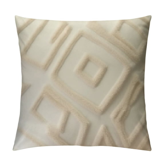 GOSMITH Woven Tufted Boho Throw Pillow Cover, Modern Decorative Geometric Diamond Chevron Cushion, Farmhouse Tribal Pillowcase, Ivory