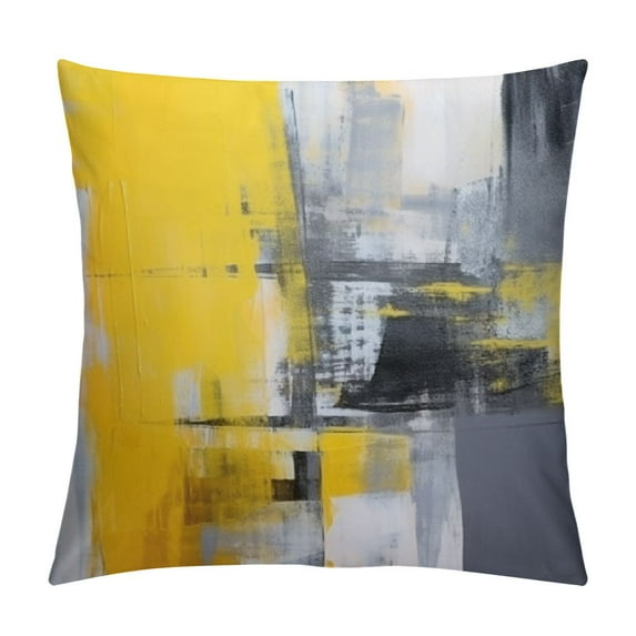 GOSMITH Yellow Black Throw Pillow Covers, White Modern Abstract Art Painting Throw Pillows for Couch, Gray Artwork Pillow Covers Square Cushion Cover Gift for Couch Sofa
