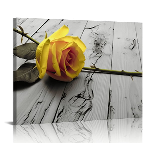 GOSMITH Yellow Grey Rose Flower Canvas Wall Art Yellow Floral Pictures Prints Canvas Prints Artwork Modern Paintings Wall Art Home Decoration Stretched and Framed Ready to Hang