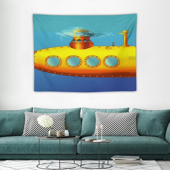 GOSMITH Yellow Submarine Tapestry, Sea Theme a Submarine on the White Background Illustration Print, Fabric Wall Hanging Decor for Bedroom Living Room Dorm, 45" X 30", Orange and Yellow