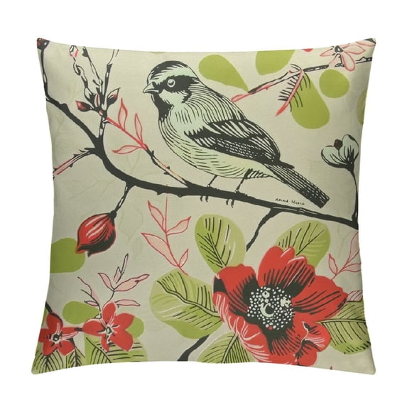 Leisuo Bird Flower Throw Pillow Case Bird Heart Spring Bud Green Pillow Covers Decorative Pillow Cover Single Side Print White