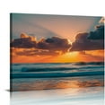 thumbnail image 1 of GOSMITH s Blue Beach Sunrise White Wave Pictures on Canvas Wall Art Modern Stretched and Framed Seascape Canvas Prints Seaview Artwork for Home Office Decorations, 1 of 4