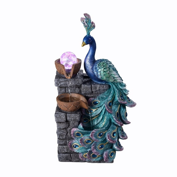 GOSSI Indoor Peacock Fountain Soothing Sound Tabletop Fountains Home/Office Decor (Automatic Watering)(23041)
