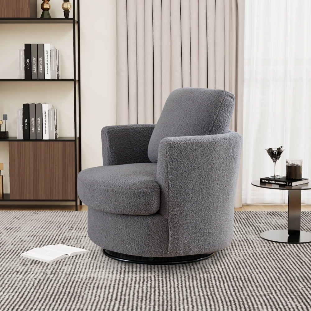 GOSUN 31.9"W Swivel Barrel Chair, Rotate Boucle Sofa Single Chair with