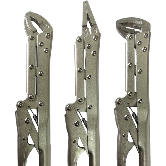 GOSWIFT Heavy-Duty Hand Tool 3-Piece Long-Neck Locking Pliers Set: 12-Inch Extended Version With 90/45/Long-Nose Jaws (CR-V Material), Suitable For Auto Repair, Plumbing & Narrow Space Clamping