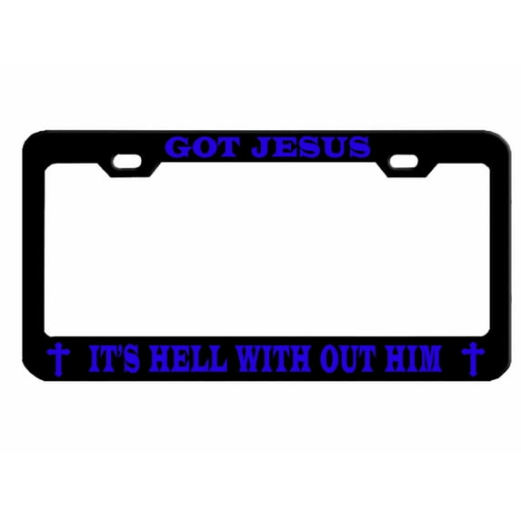 GOT Jesus It's Hell Without HIM Religious Jesus Christian Style Heavy Duty Metal License Plate Frame Personalise/Car Accessories Car Tag Holder Cover (Black/line Blue)