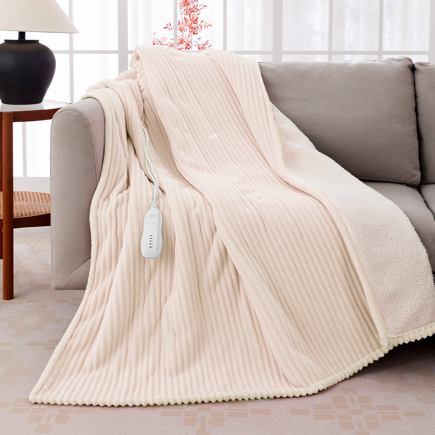 GOTCOZY Heated Blanket Electric Blanket Throw 50”X60”-Heating Throw with 5 Heat Settings-3 Hours Auto Off,ETL Certified,Machine Washable (Beige)