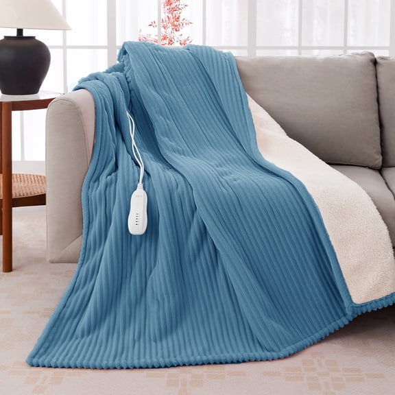 GOTCOZY Heated Blanket Electric Throw - 50"x60" Heating Blanket with 3 Hours Auto-Off and 5 Heat Levels ETL Certified Soft Flannel,Machine Washable (Blue)