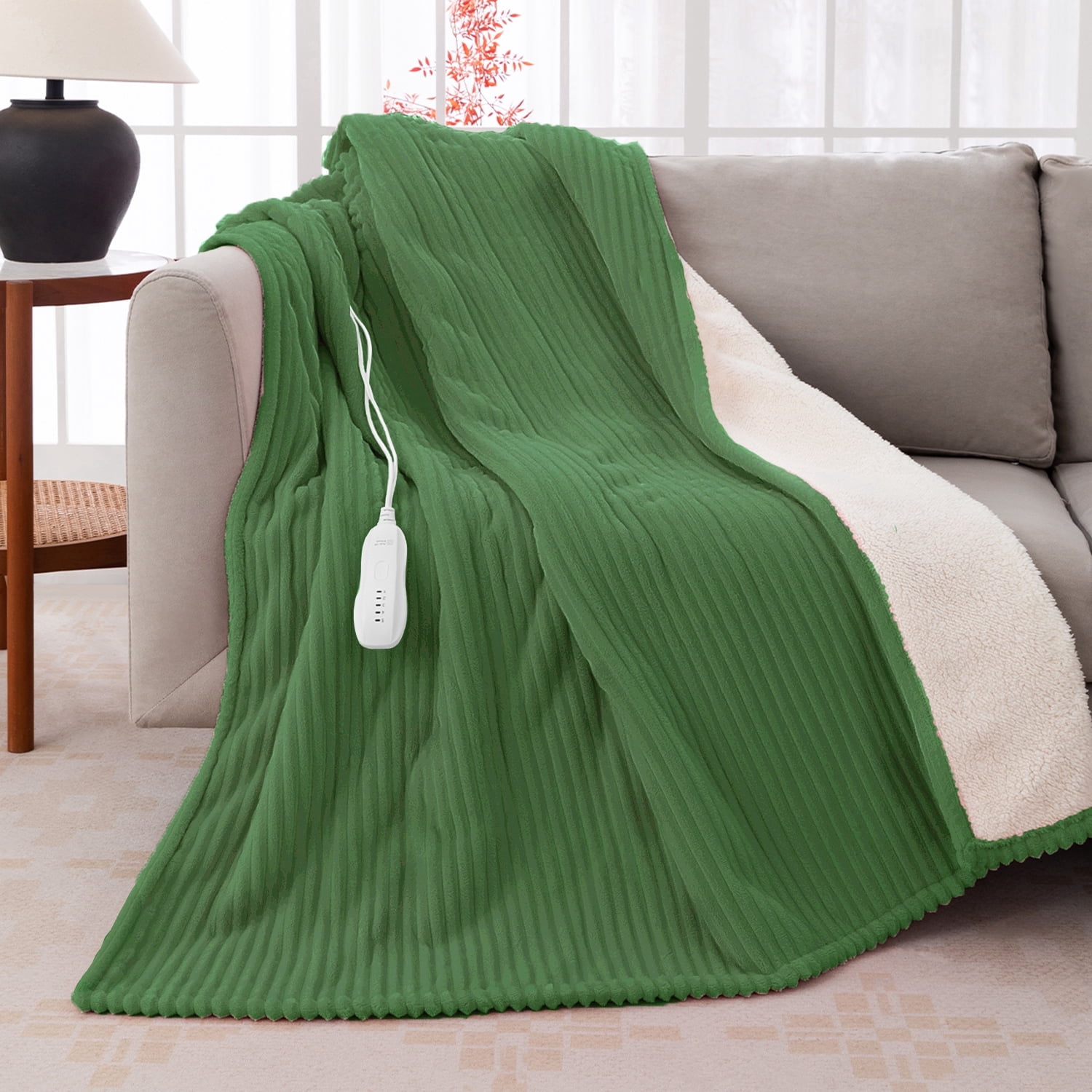 GOTCOZY Heated Blanket Electric Throw - 50"x60" Heating Blanket with 3 Hours Auto-Off and 5 Heat Levels ETL Certified Soft Flannel,Machine Washable (Green)
