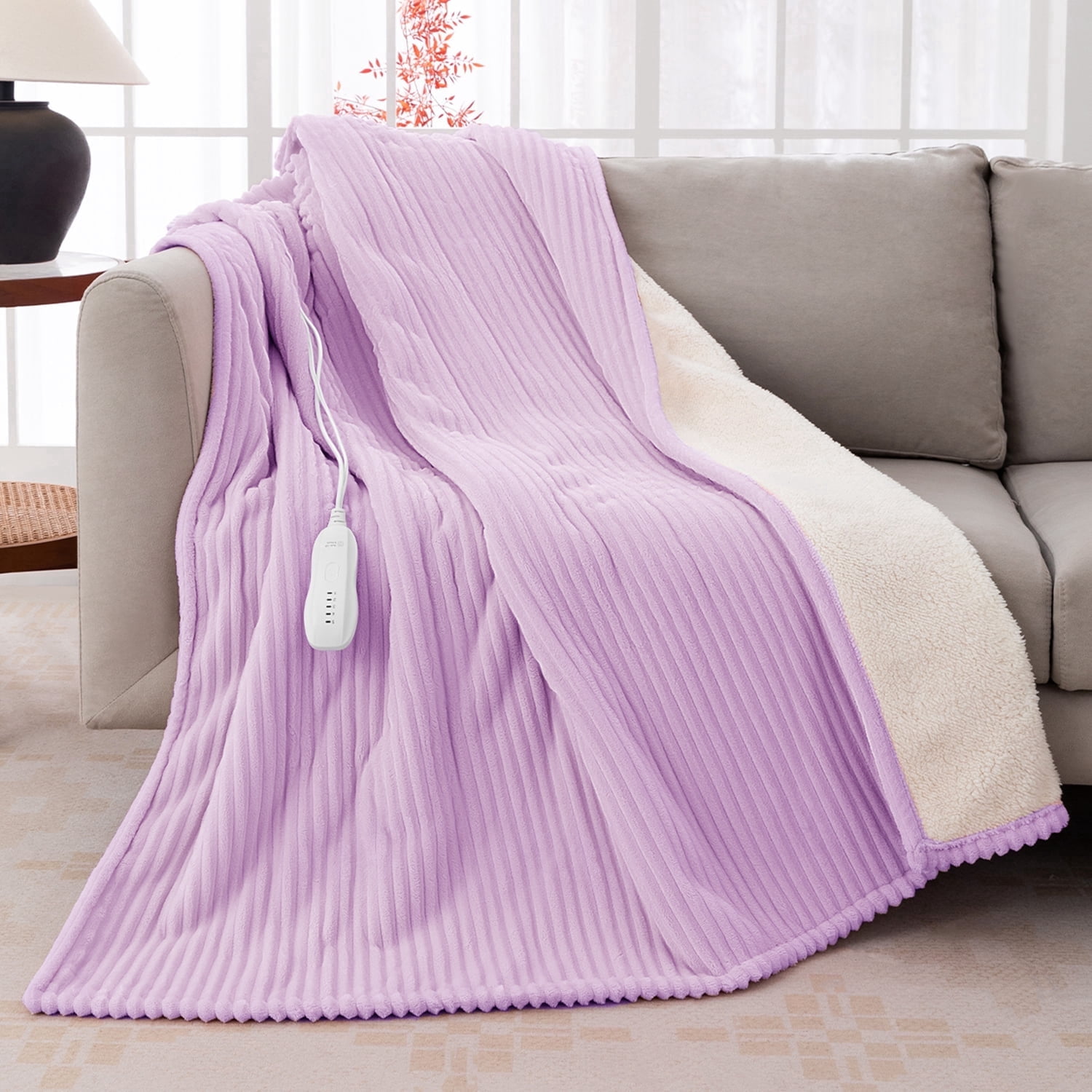 GOTCOZY Heated Blanket Electric Throw - 50"x60" Heating Blanket with  3 Hours Auto-Off and 5 Heat Levels ETL Certified Soft Flannel,Machine Washable (purple）