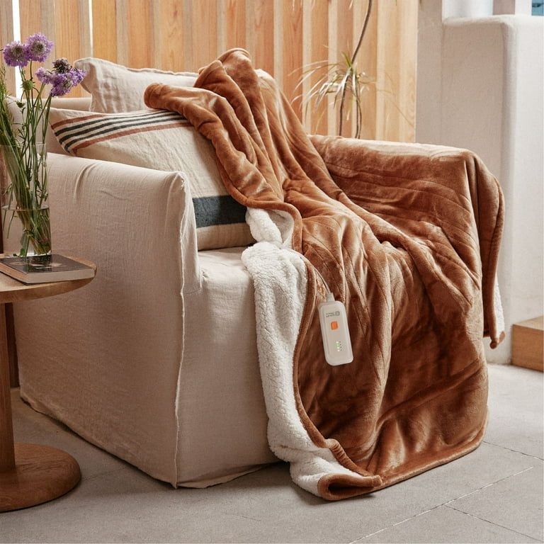 GOTCOZY Heated Blanket Electric Throw 50 X60 with 4 Heating Level 3 Hour Auto Off Machine Washable Biscuit Walmart