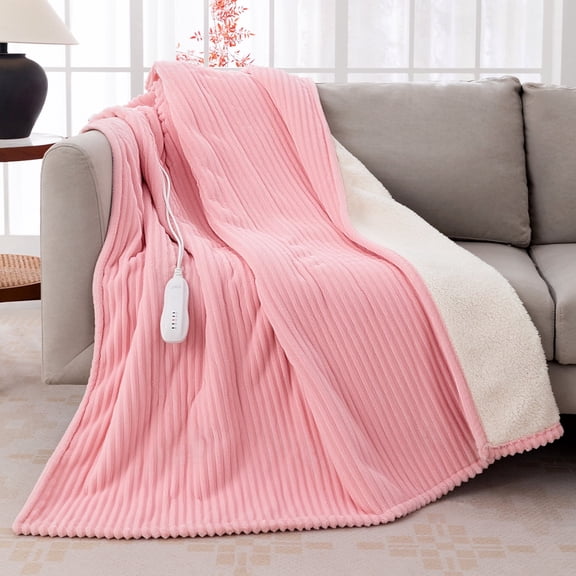 GOTCOZY Heated Blanket Electric Throw - 50"x60" Heating Blanket with 3 Hours Auto-Off and 5 Heat Levels ETL Certified Soft Flannel,Machine Washable (Pink)