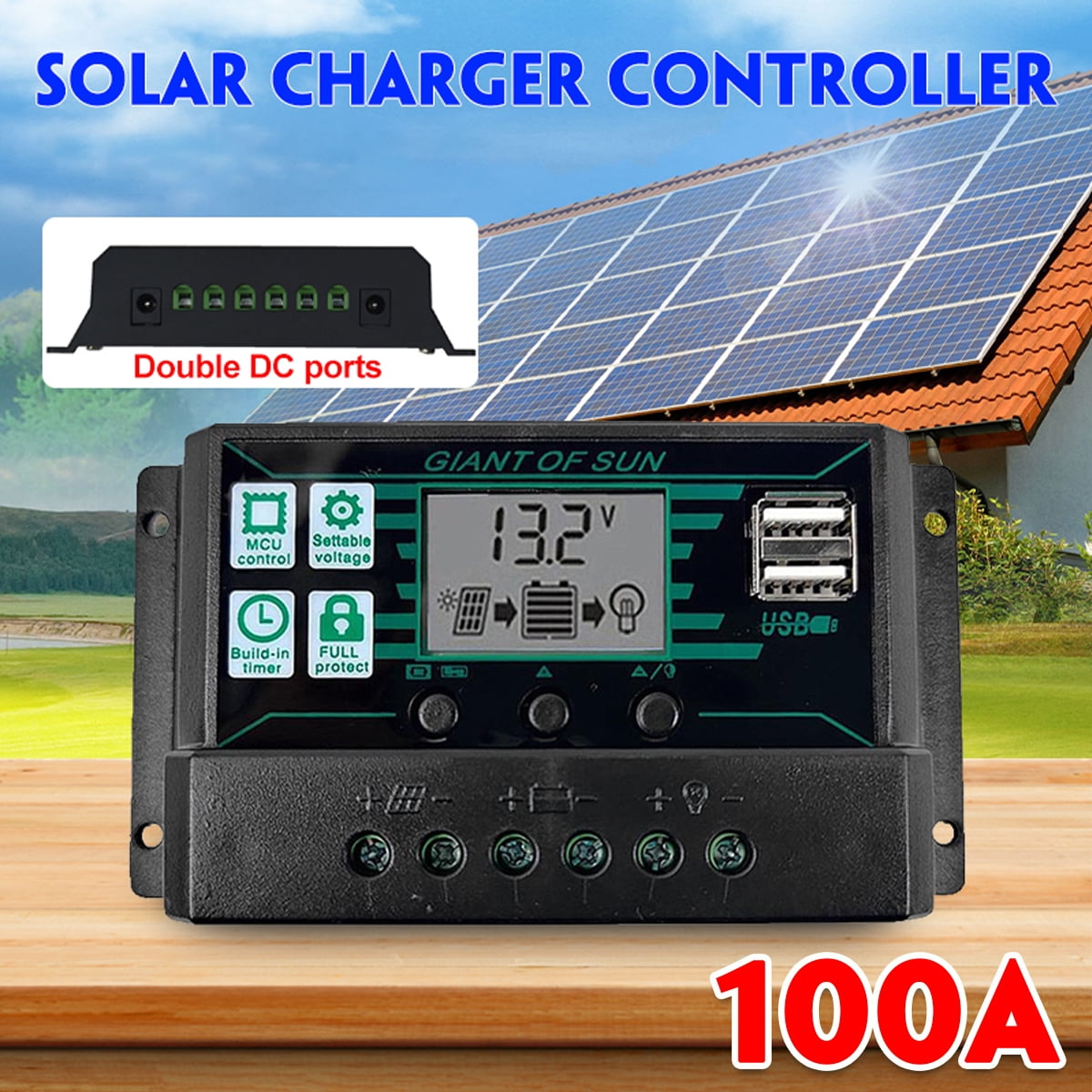 BSHAPPLUS® 100A PWM Solar Panel Regulator Charge Controller Auto Focus Tracking 12V/24V