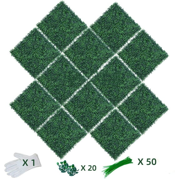 GOTGELIF® 12 PCS 10"x10" Artificial Boxwood Panels, Boxwood Hedge Wall Panels, Artificial Grass Backdrop Wall 2", Privacy Hedge Screen UV Protected for Outdoor Indoor Garden Fence Backyard