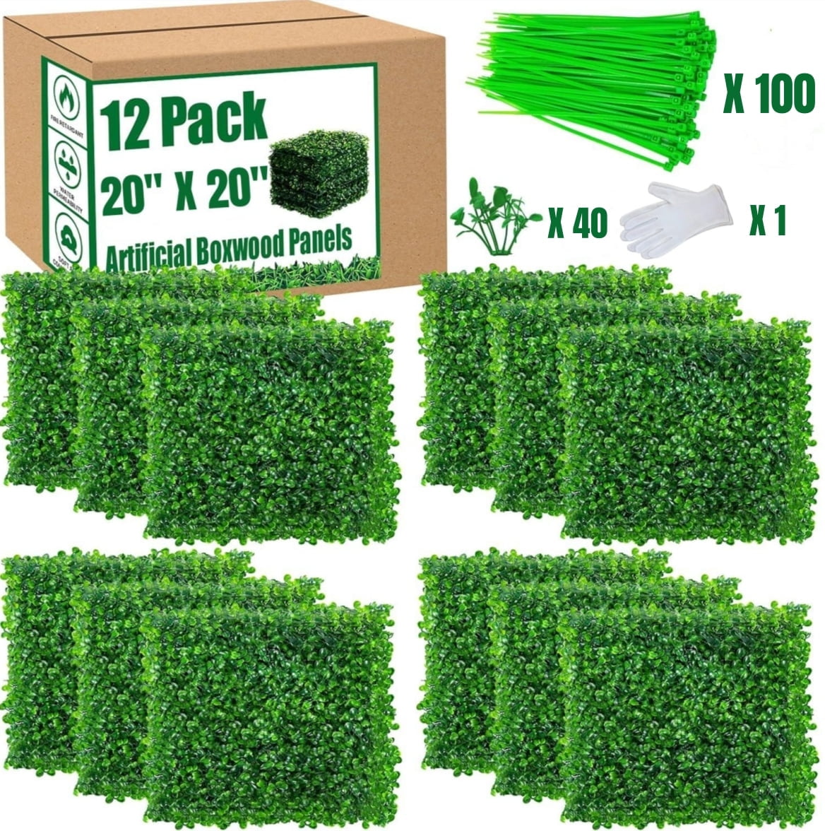 BSHAPPLUS 12 PCS 20"x20" Artificial Boxwood Panels, Boxwood Hedge Wall Panels, Artificial Grass Backdrop Wall 2", Privacy Hedge Screen UV Protected for Outdoor Indoor Garden Fence Backyard