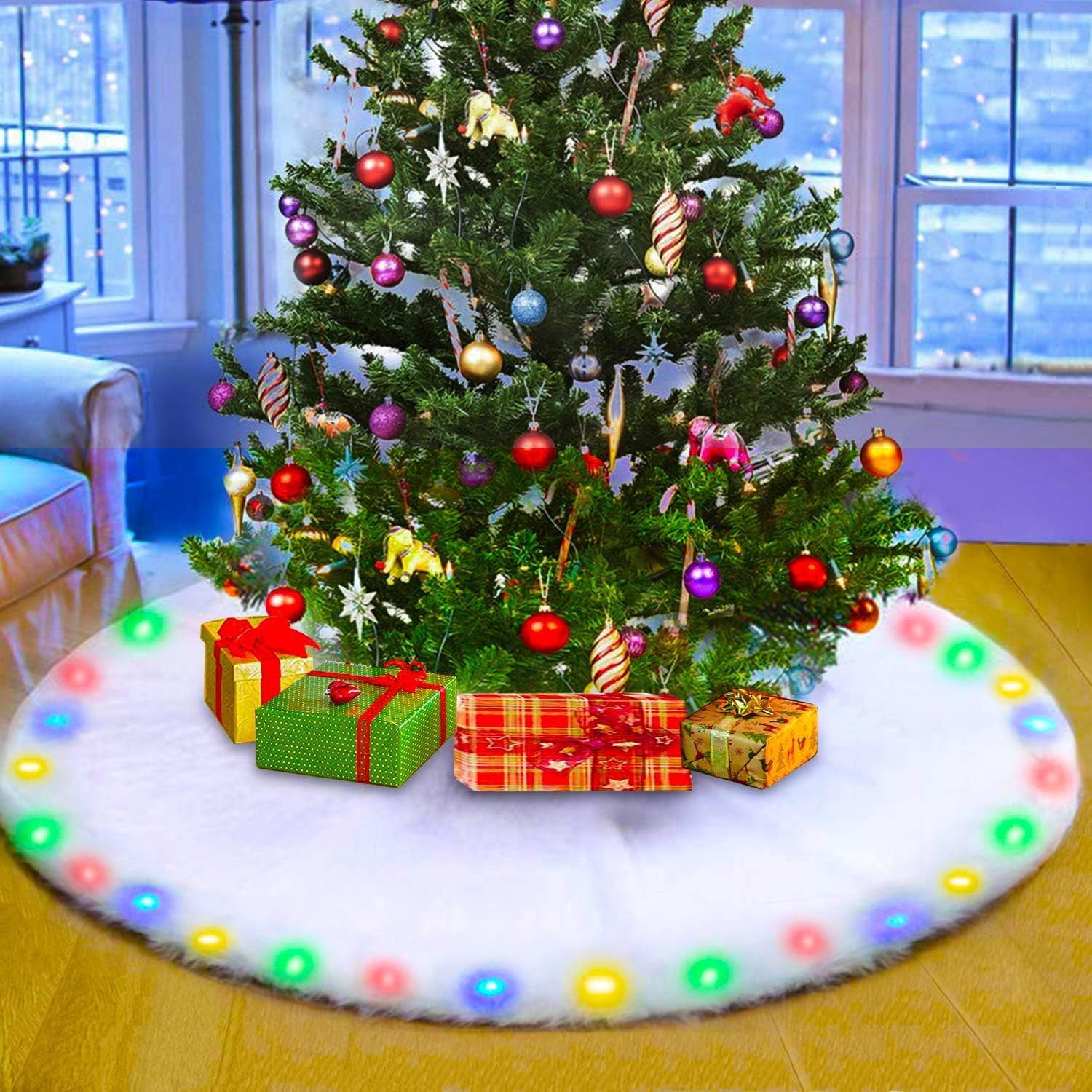 GOTGELIF® 48" Christmas Tree Skirt, Luxury Snowy White Faux Fur Xmas