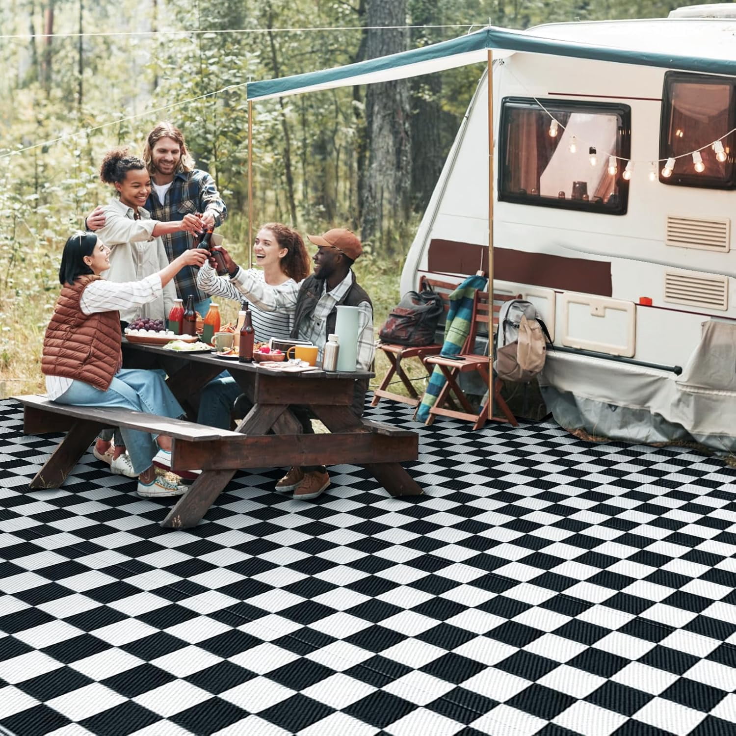 GOTGELIF Black and White Classic Checkerboard Outdoor Area Rug 9x18FT ...